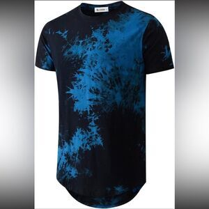 Kliegou XL Blue and Black Tie Dye Hip‎ Hop T Shirt